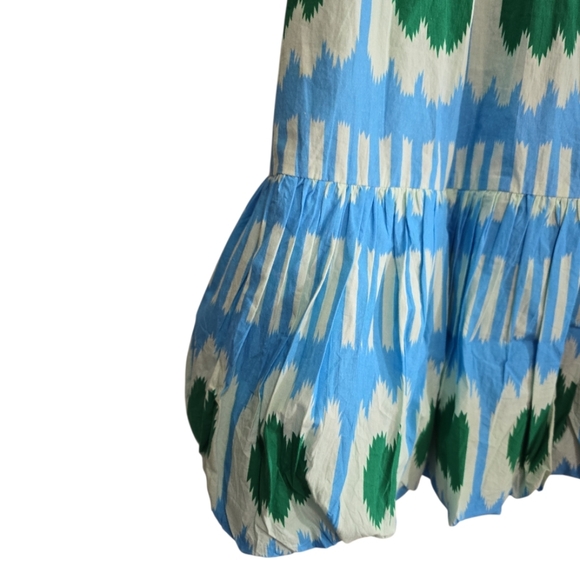 Oliphant Blue Ikat Square Neck Bubble Dress Small Puff Sleeves Resort Wear Vaca - Picture 5 of 9